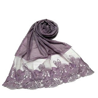 Designer Flower Premium Cotton Hijab - Dark Purple